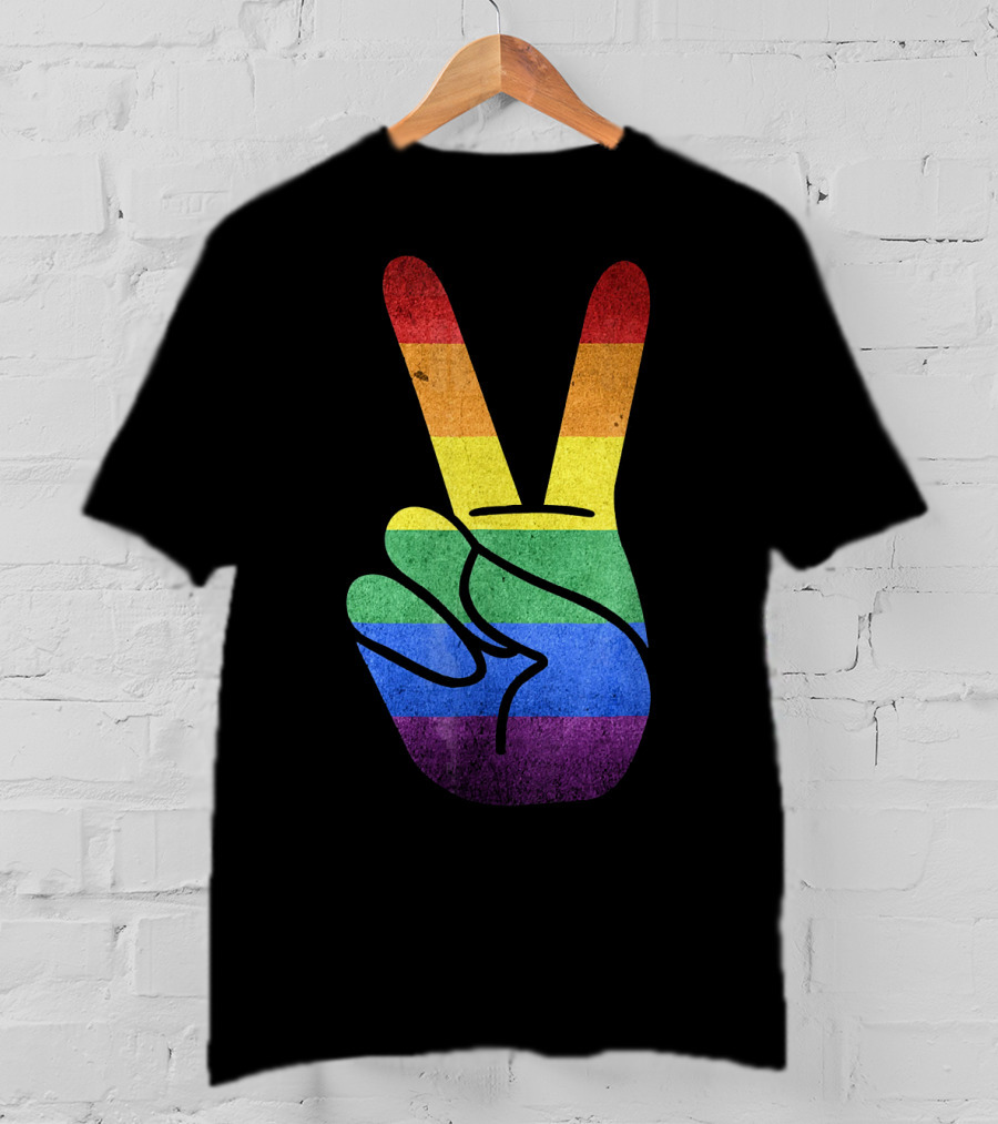 LOVE Rainbow Peace Sign Gay Pride Love T-Shirt