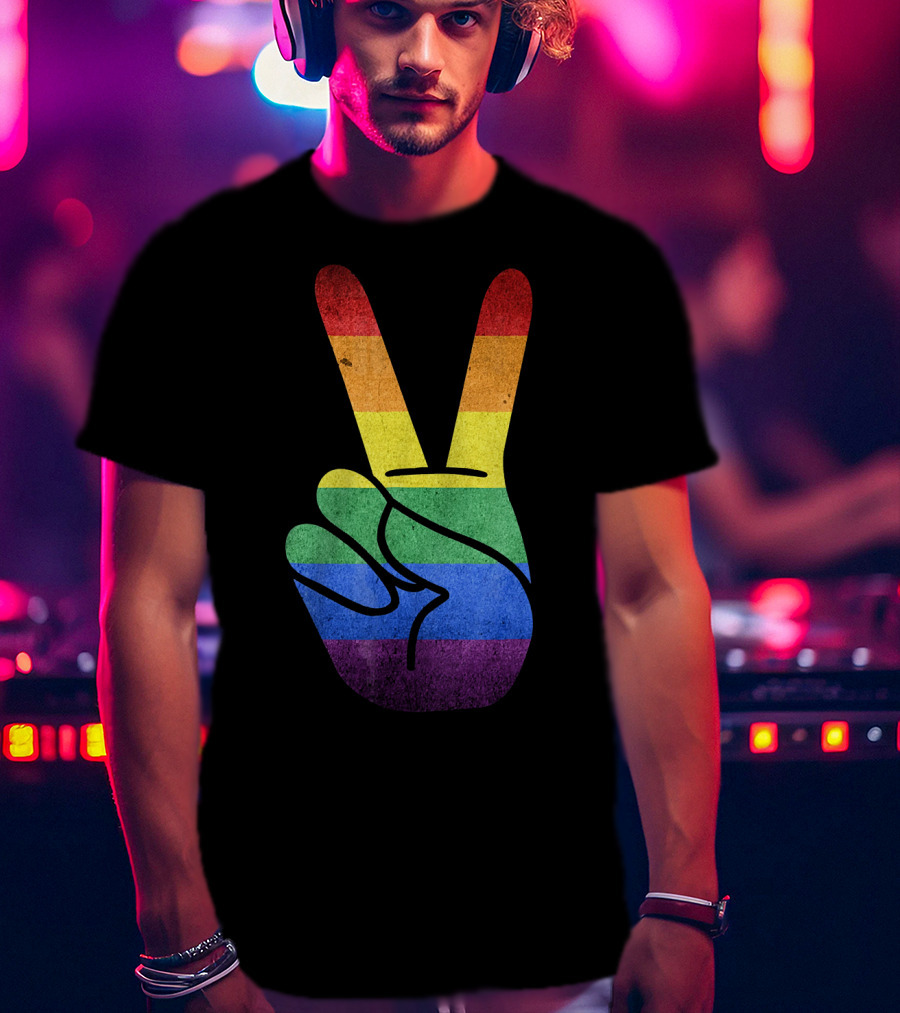 LOVE Rainbow Peace Sign Gay Pride Love T-Shirt