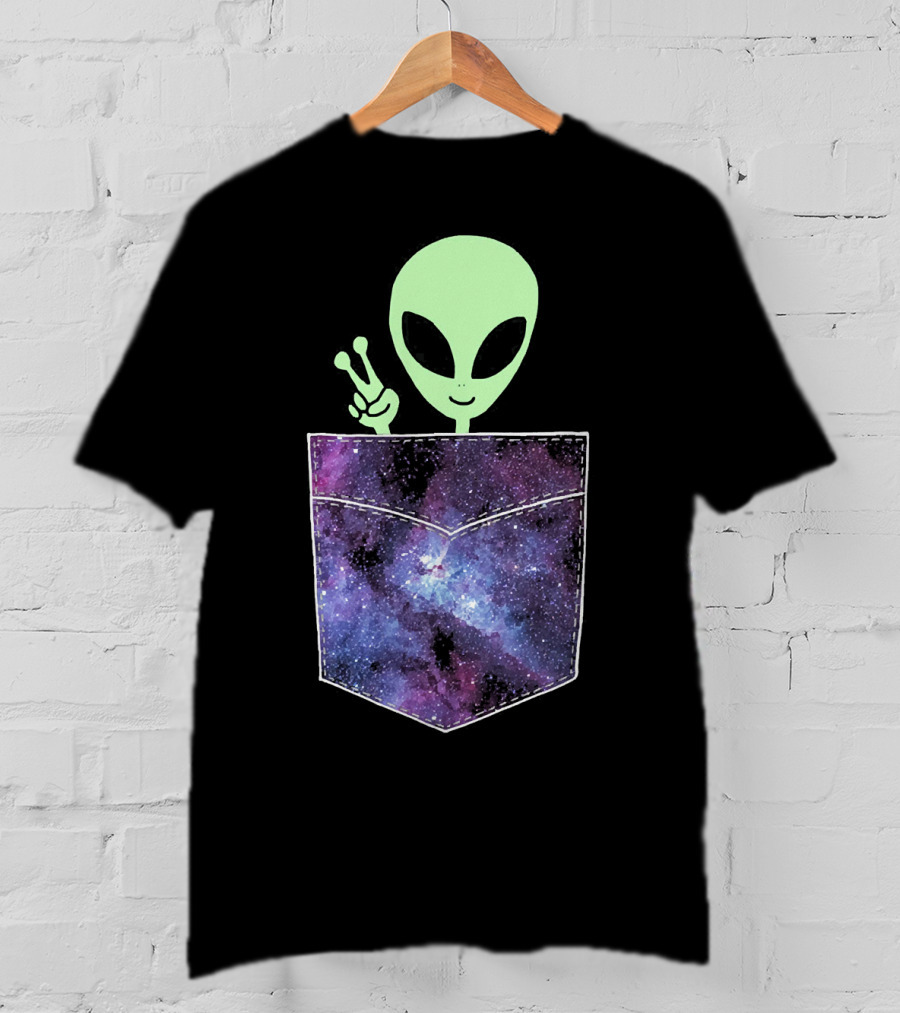 Alien Peace Sign Galaxy Pocket UFO Cos T-Shirt