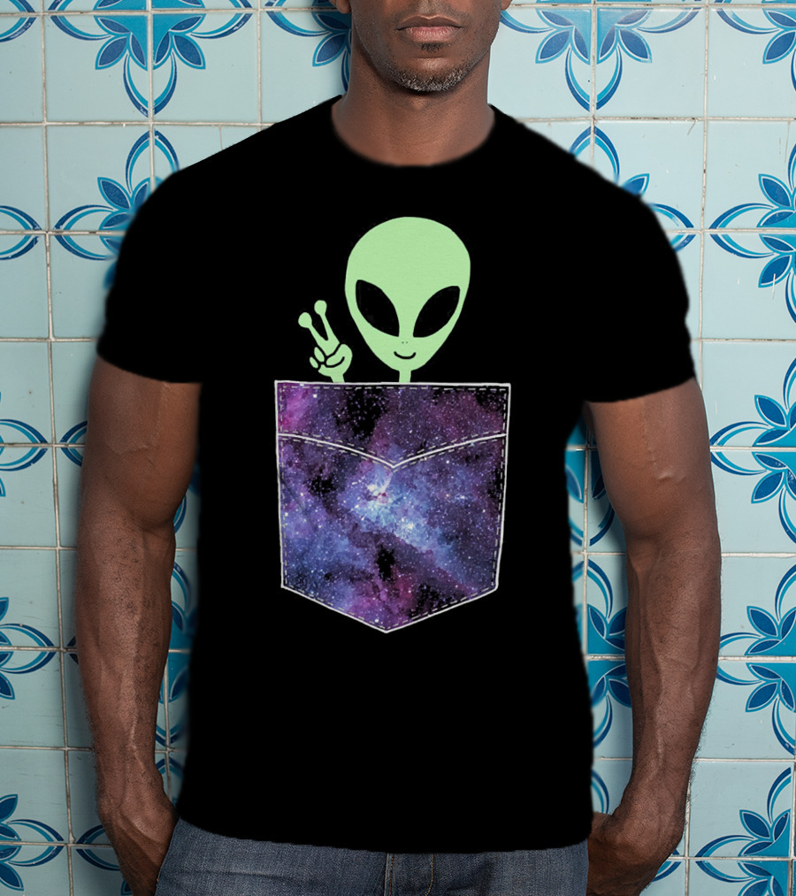 Alien Peace Sign Galaxy Pocket UFO Cos T-Shirt