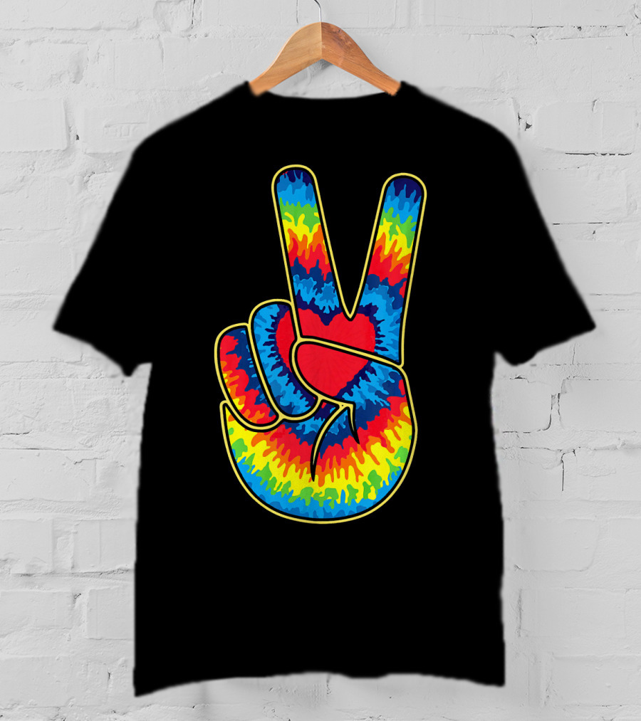 Colorful Tie Dye Peace Sign Hand T-Shirt