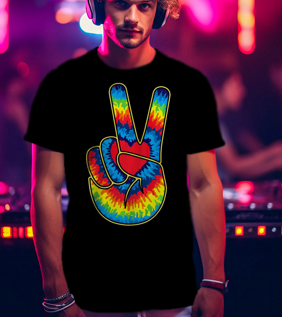 Colorful Tie Dye Peace Sign Hand T-Shirt