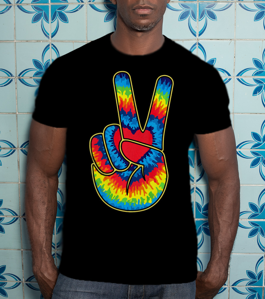 Colorful Tie Dye Peace Sign Hand T-Shirt
