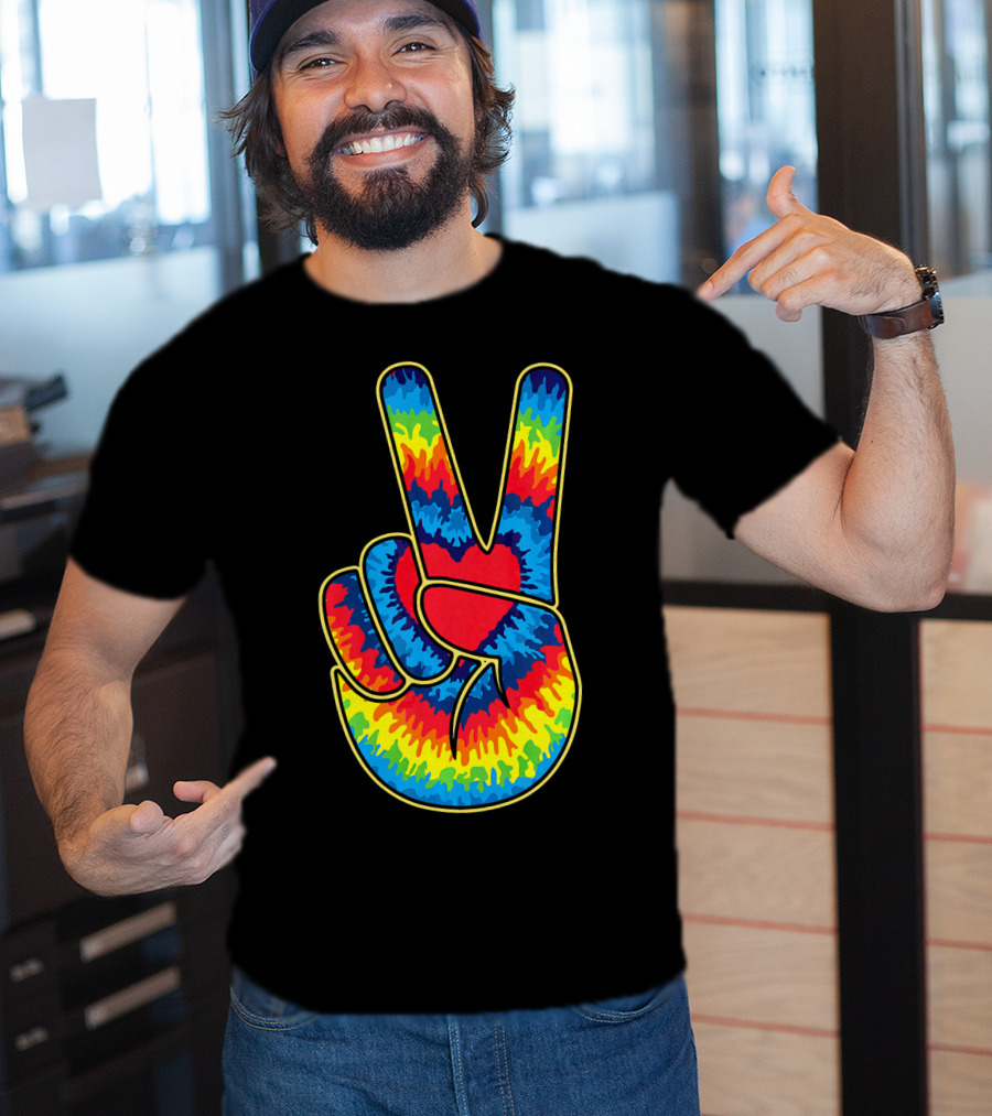 Colorful Tie Dye Peace Sign Hand T-Shirt