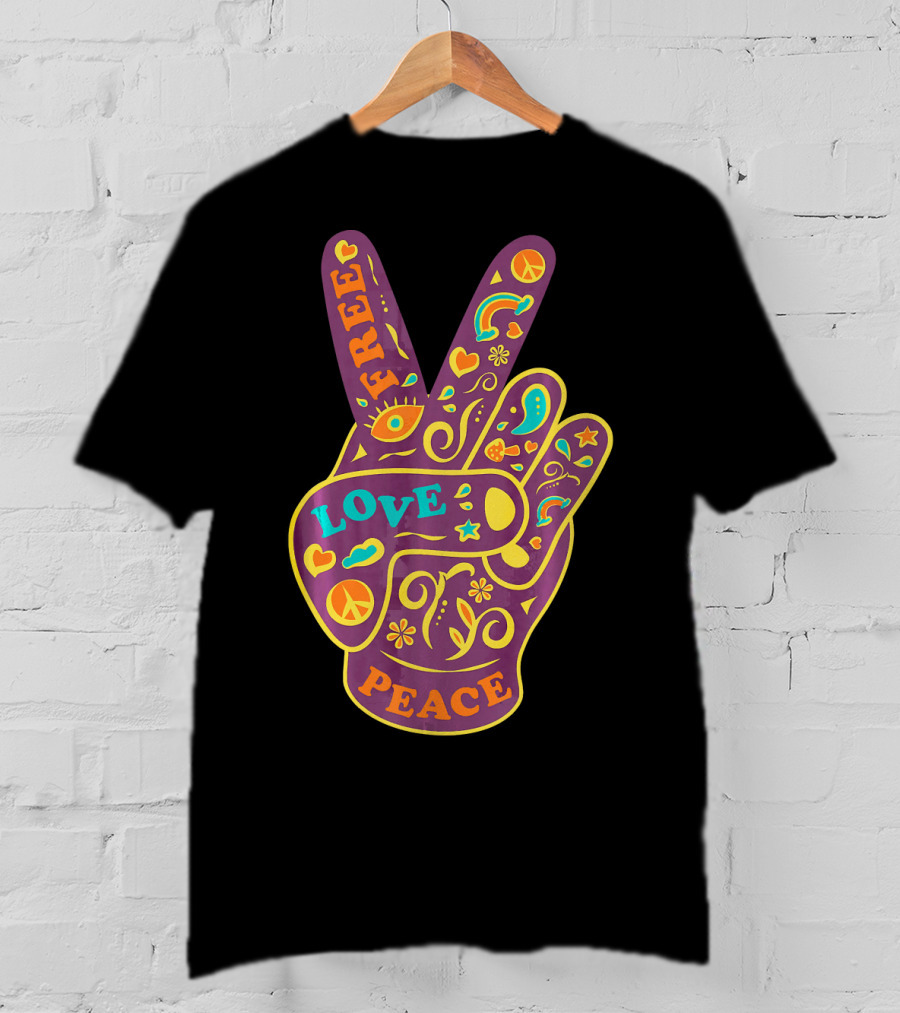 Free Love Peace Bohemian Boho Chic Peace Sign Hand T-Shirt