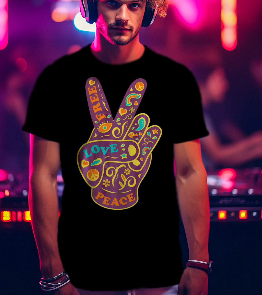 Free Love Peace Bohemian Boho Chic Peace Sign Hand T-Shirt