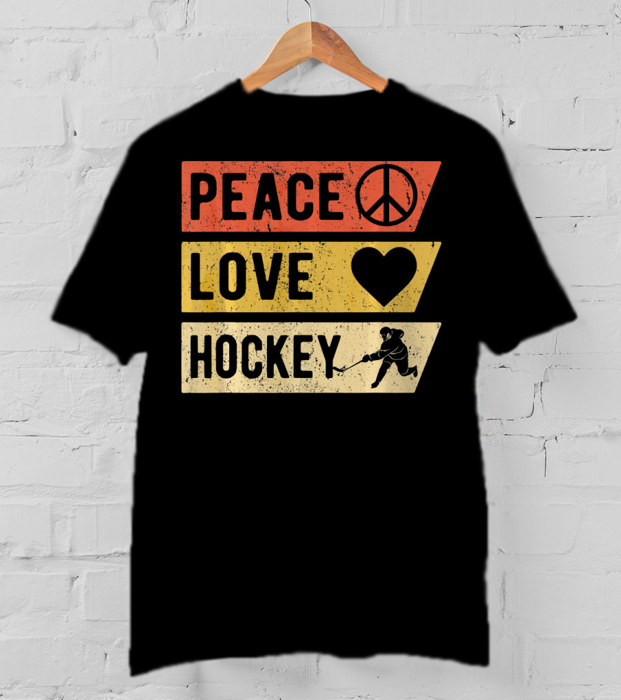 Peace Love Hockey Vintage Sports Lover T-Shirt