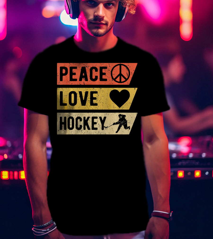 Peace Love Hockey Vintage Sports Lover T-Shirt