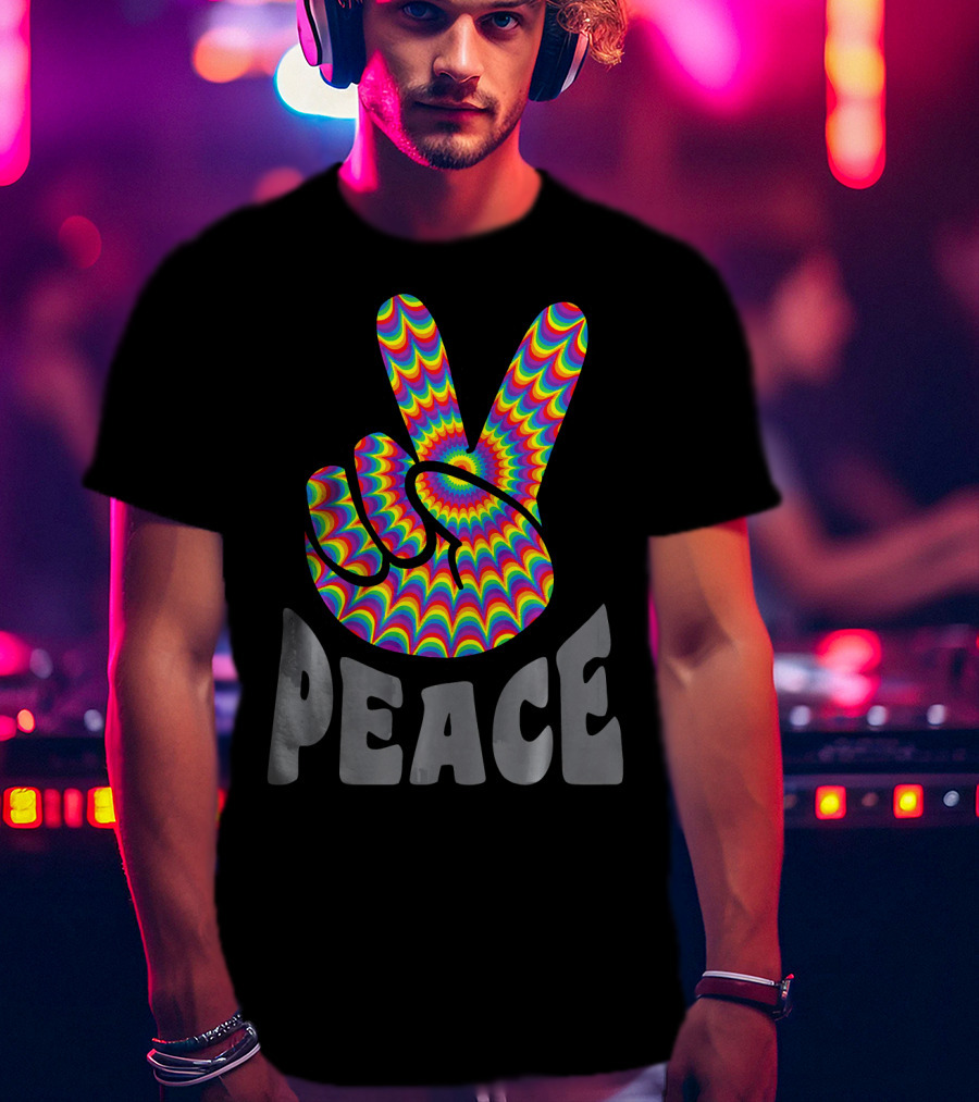 Peace Sign V Hand Groovy Tie Dye T-Shirt