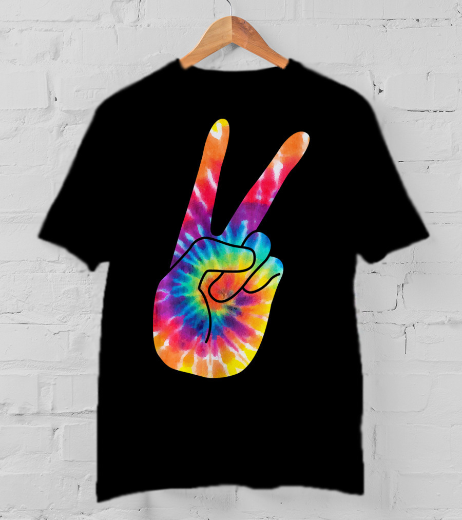World Peace Tie-Dye V Hand Sign 60s 70s Retro T-Shirt
