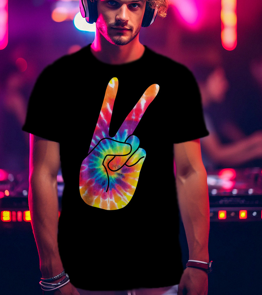World Peace Tie-Dye V Hand Sign 60s 70s Retro T-Shirt