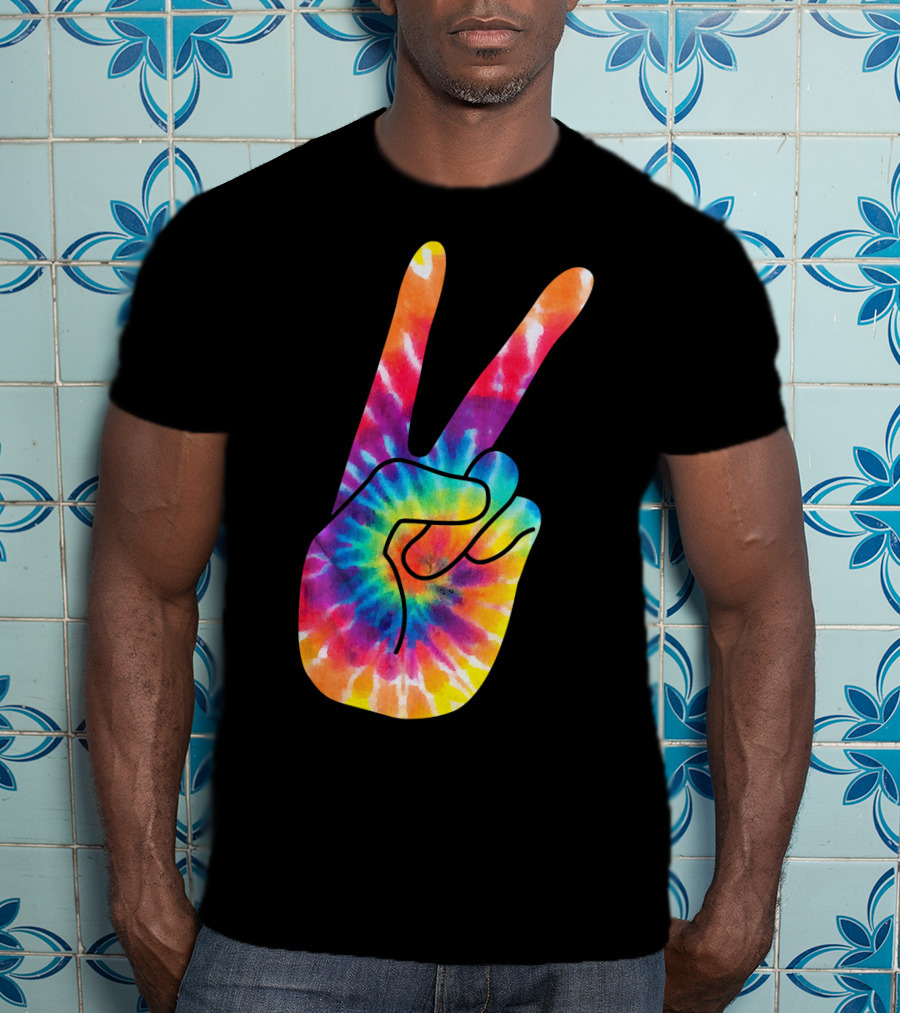 World Peace Tie-Dye V Hand Sign 60s 70s Retro T-Shirt