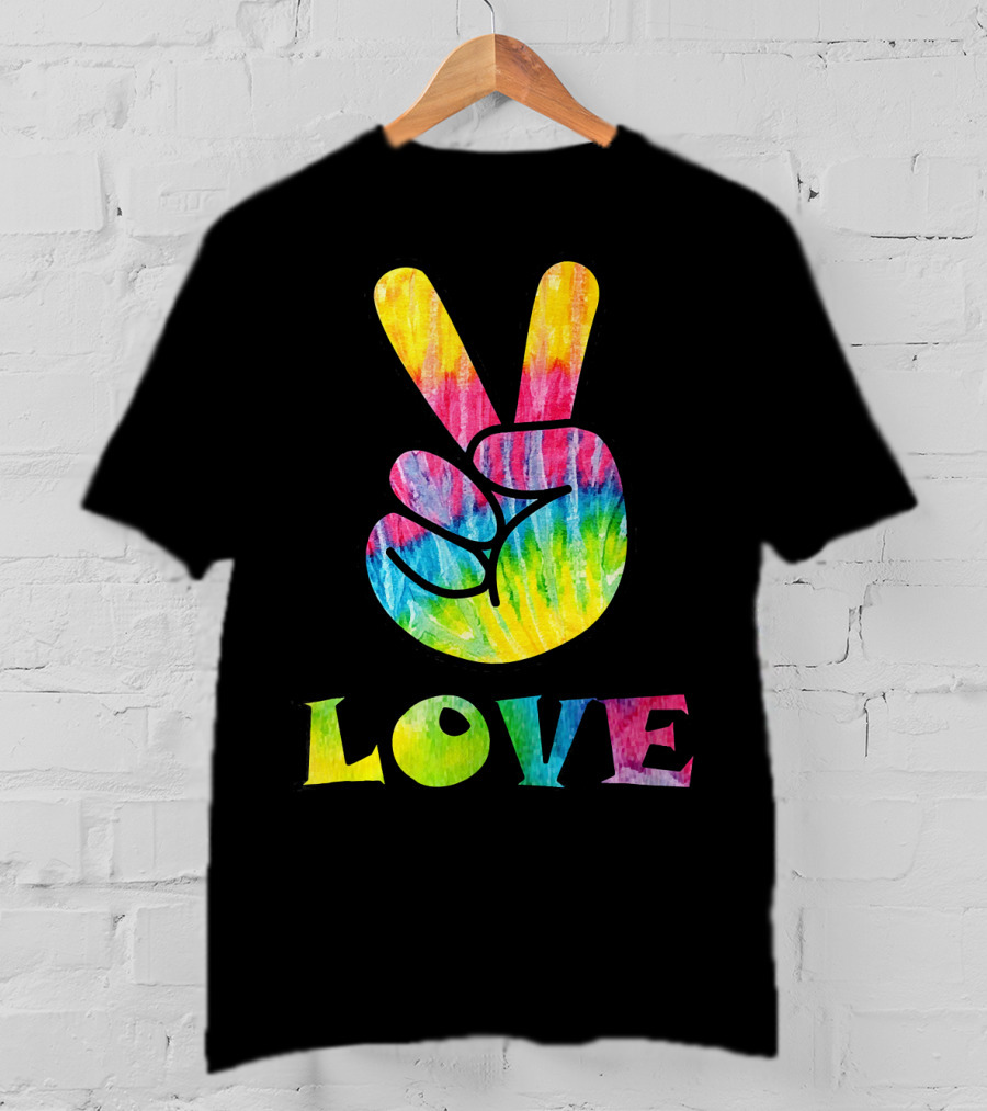 Love Tye Dye Peace Sign Rainbow Hand T-Shirt