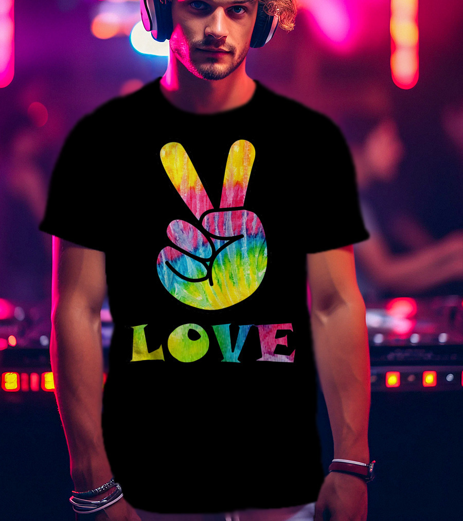 Love Tye Dye Peace Sign Rainbow Hand T-Shirt