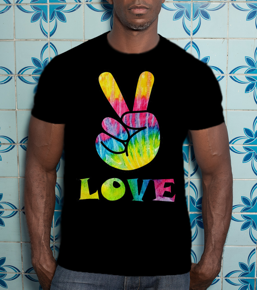 Love Tye Dye Peace Sign Rainbow Hand T-Shirt