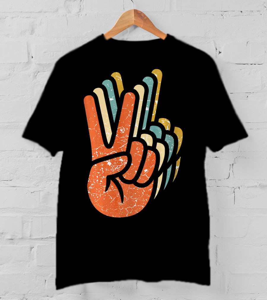 Hippie Peace Vintage 60s 70s Tie Dye Style Retro Hand Sign T-Shirt