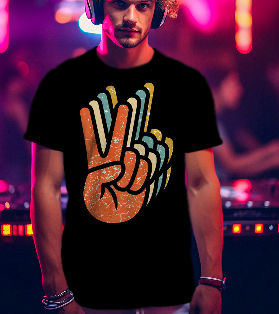 Hippie Peace Vintage 60s 70s Tie Dye Style Retro Hand Sign T-Shirt