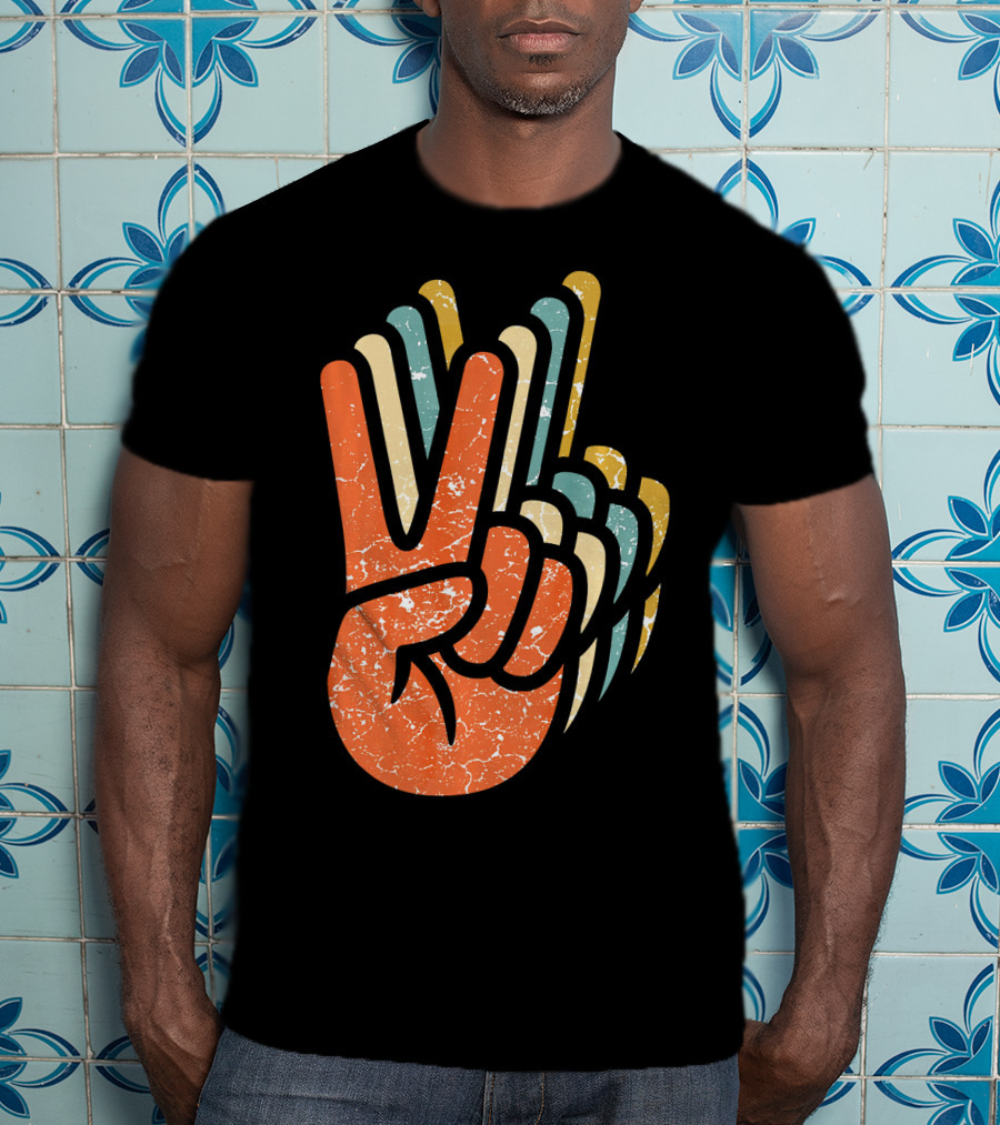 Hippie Peace Vintage 60s 70s Tie Dye Style Retro Hand Sign T-Shirt