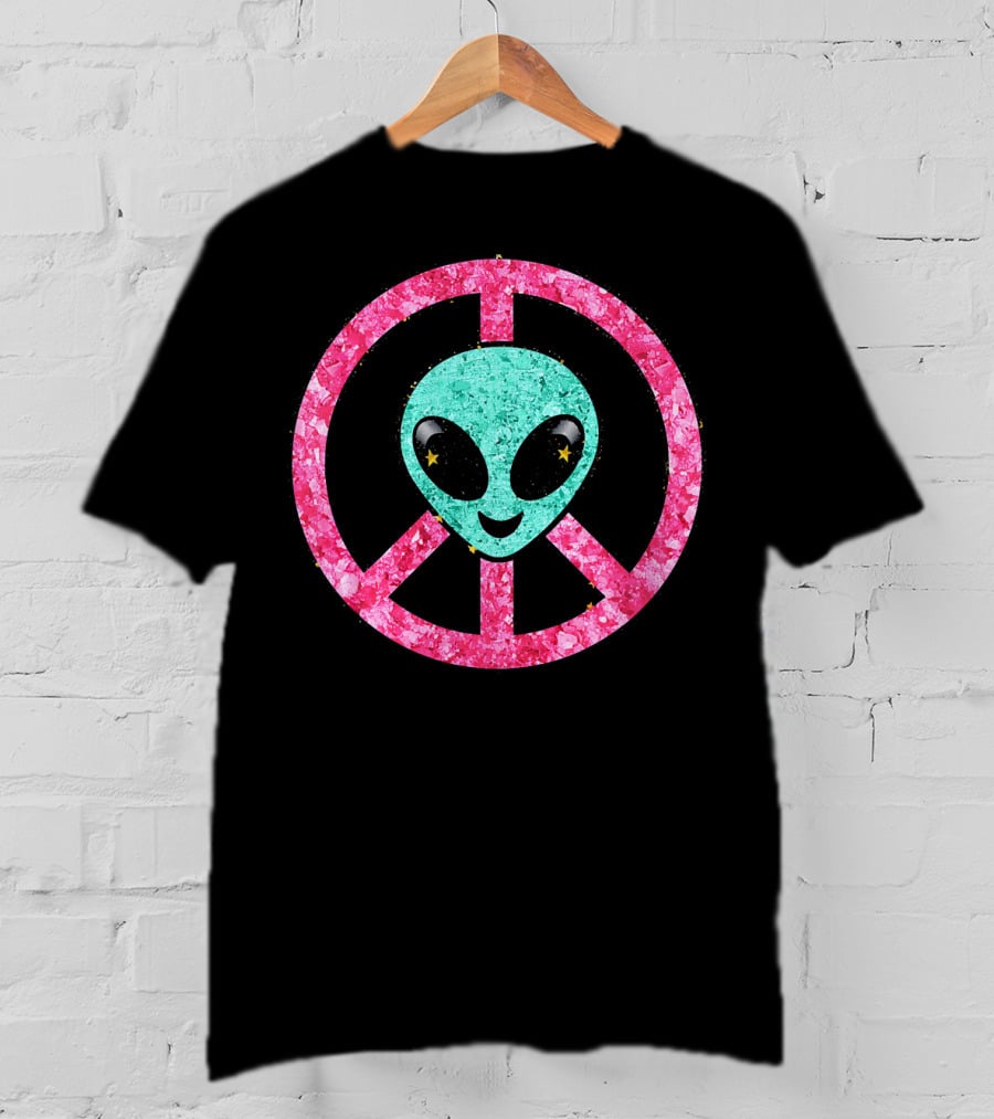 Vintage Aqua Alien Hippie Peace Emoji T-Shirt