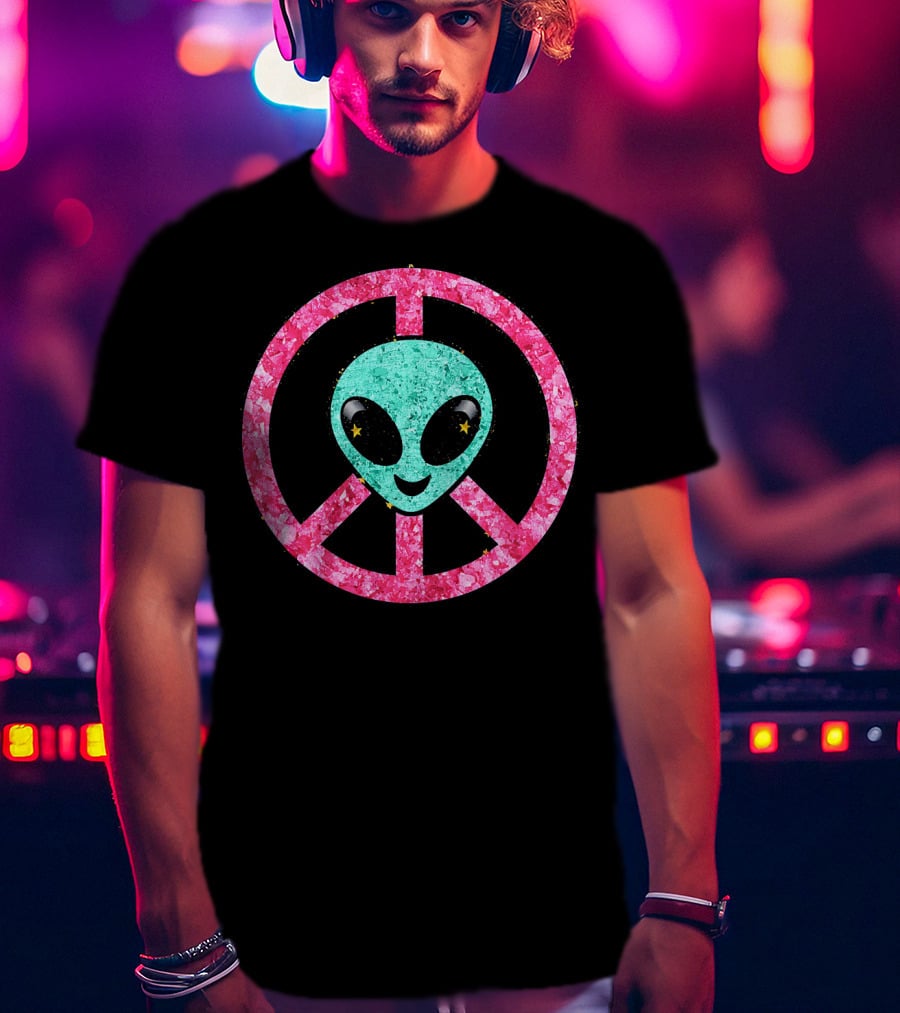 Vintage Aqua Alien Hippie Peace Emoji T-Shirt