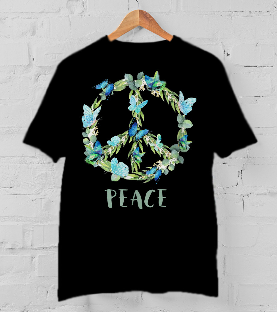 Peace Let It Be Antisocial Butterfly Floral Peace Sign With Butterflies T-Shirt