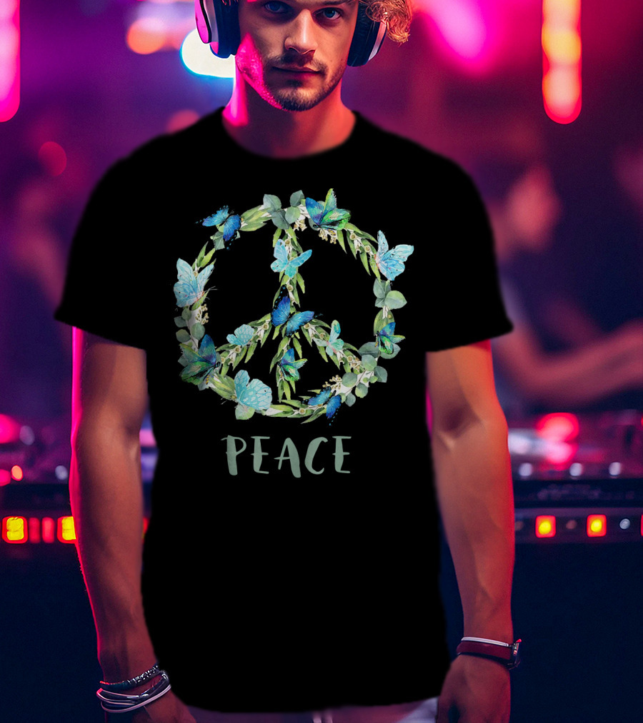 Peace Let It Be Antisocial Butterfly Floral Peace Sign With Butterflies T-Shirt