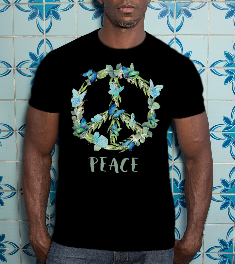 Peace Let It Be Antisocial Butterfly Floral Peace Sign With Butterflies T-Shirt