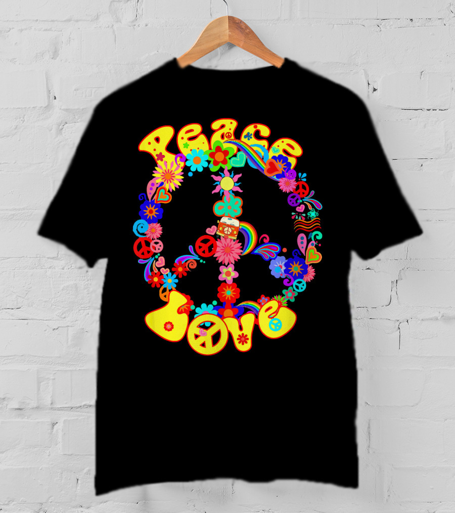 Peace Love Hippie Peace Sign Groovy 60s 70s Flower Power T-Shirt