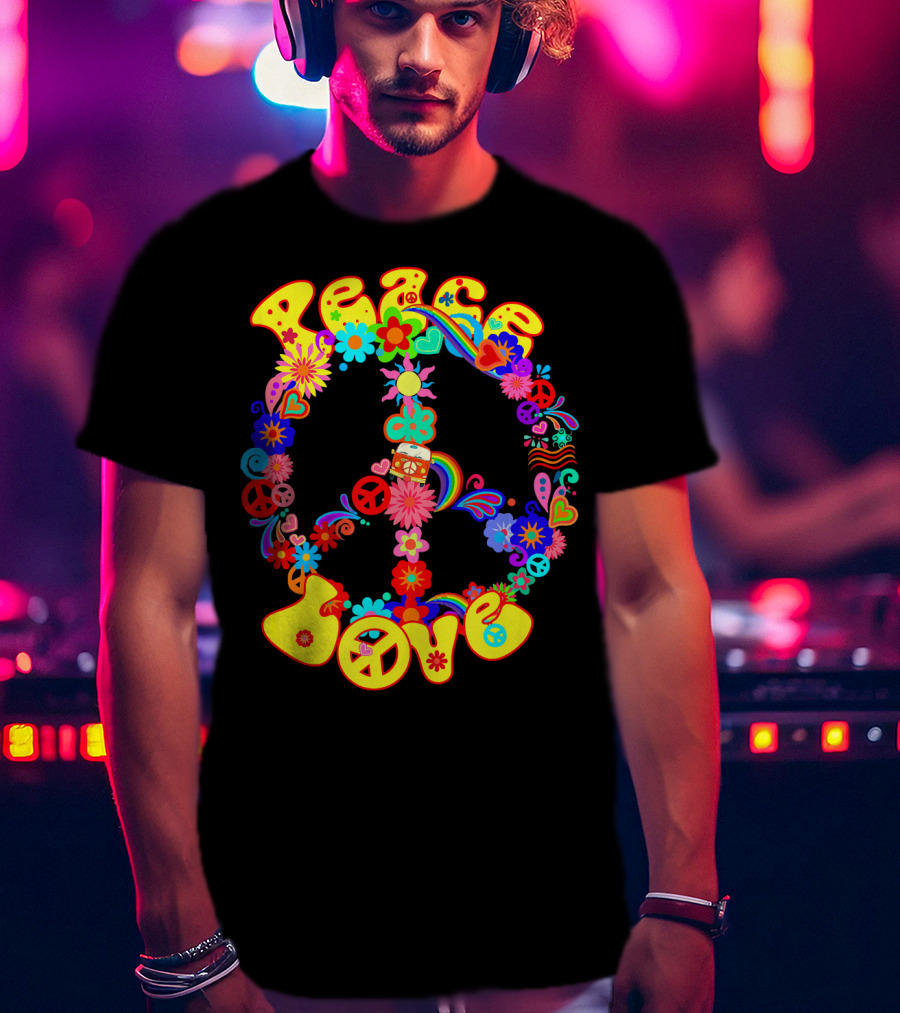 Peace Love Hippie Peace Sign Groovy 60s 70s Flower Power T-Shirt