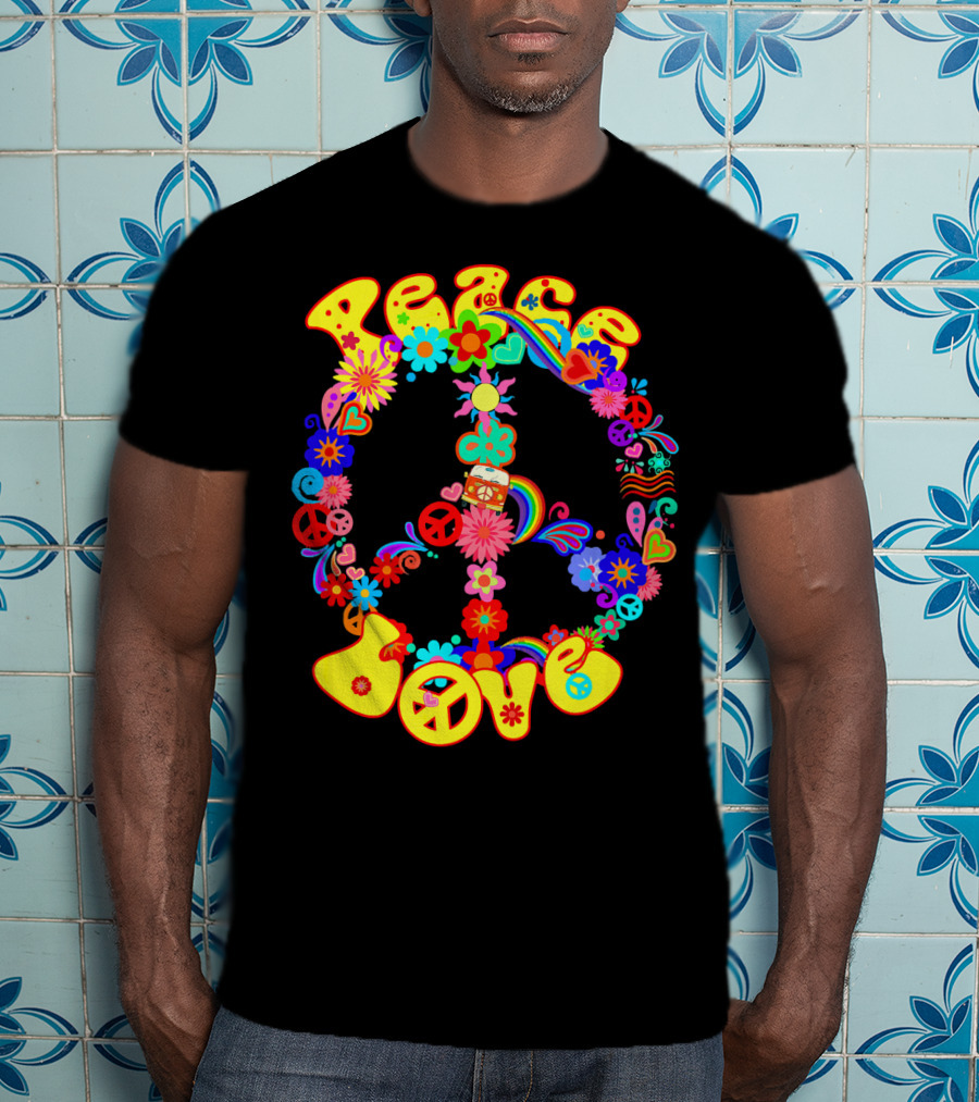 Peace Love Hippie Peace Sign Groovy 60s 70s Flower Power T-Shirt