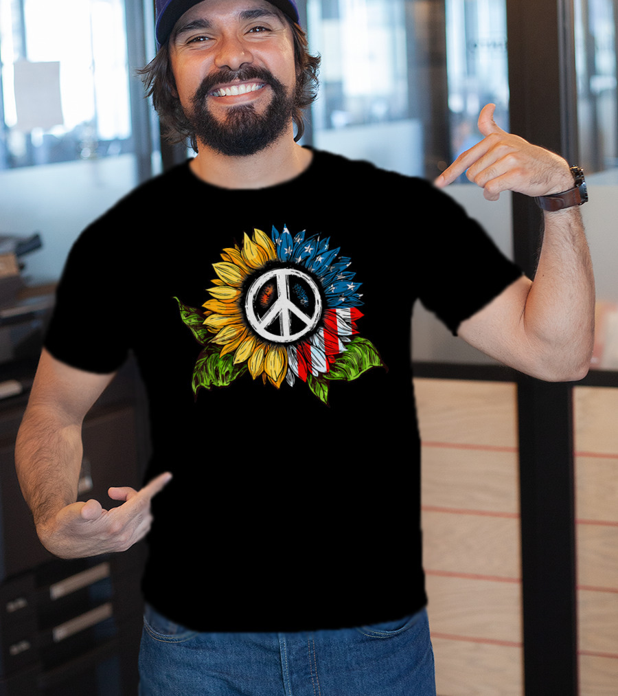 Sunflower Peace Sign American Flag T-Shirt