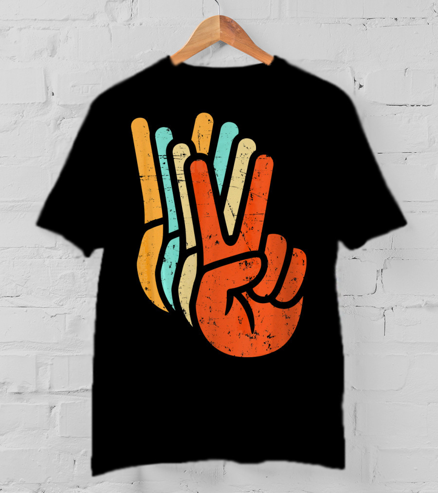 Retro Vintage Multicolor Peace Sign Hand T-Shirt