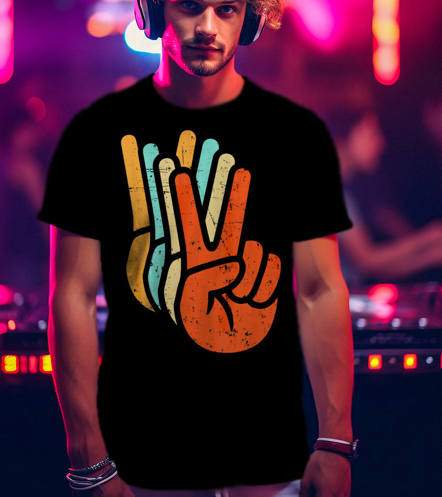 Retro Vintage Multicolor Peace Sign Hand T-Shirt