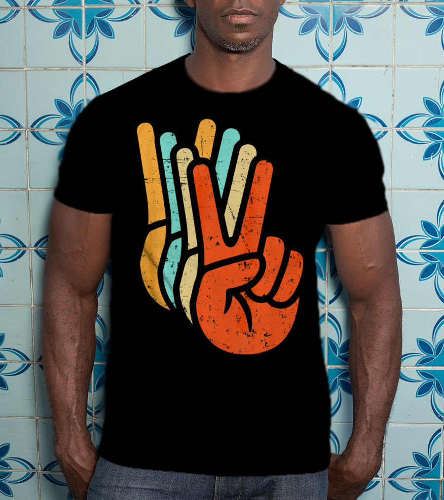Retro Vintage Multicolor Peace Sign Hand T-Shirt
