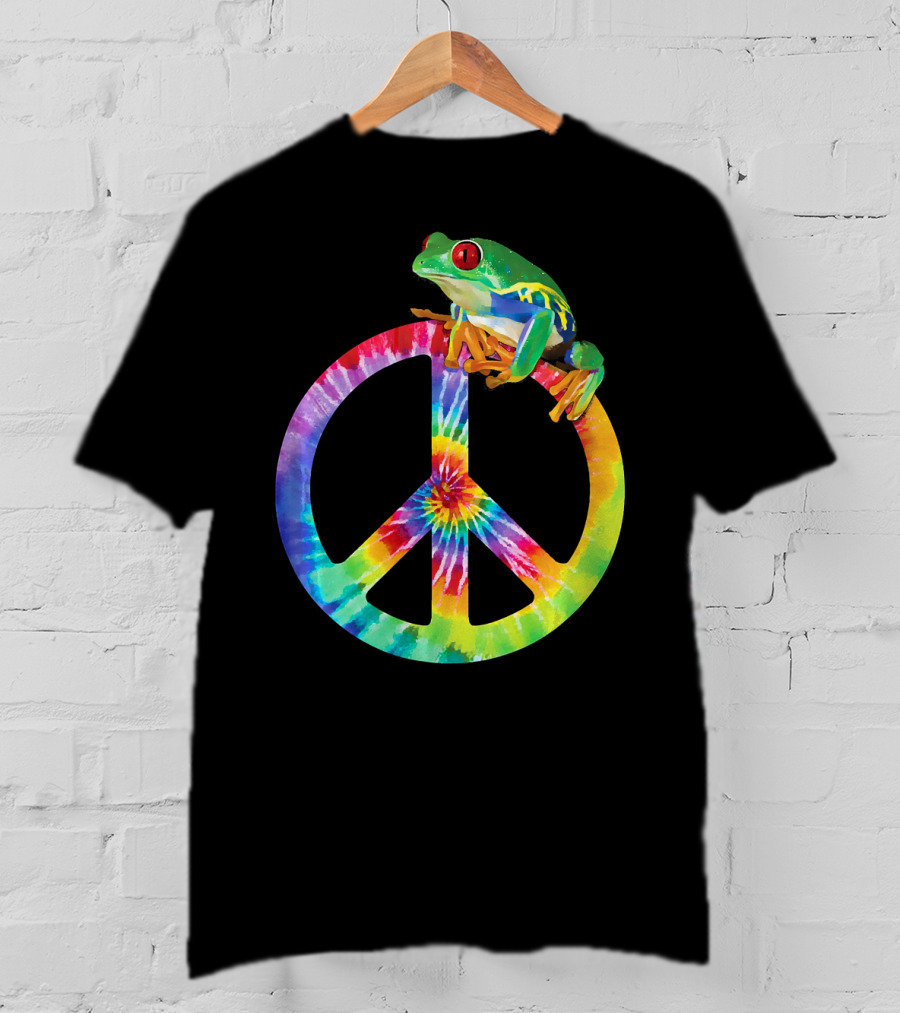 Tie Dye Tree Frog On Peace Sign T-Shirt