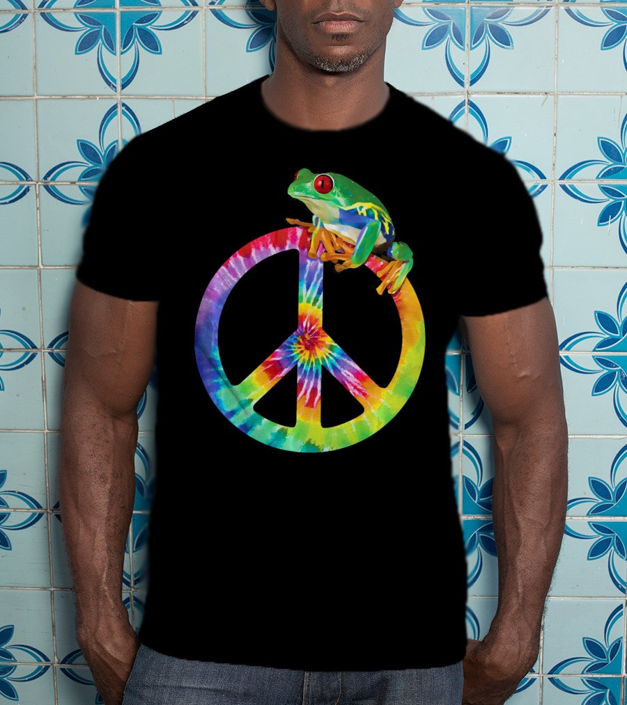 Tie Dye Tree Frog On Peace Sign T-Shirt