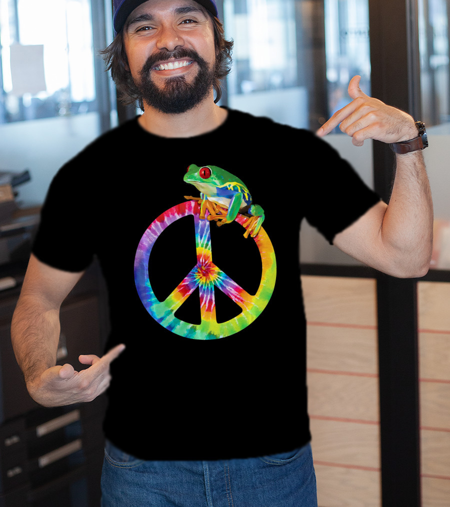 Tie Dye Tree Frog On Peace Sign T-Shirt