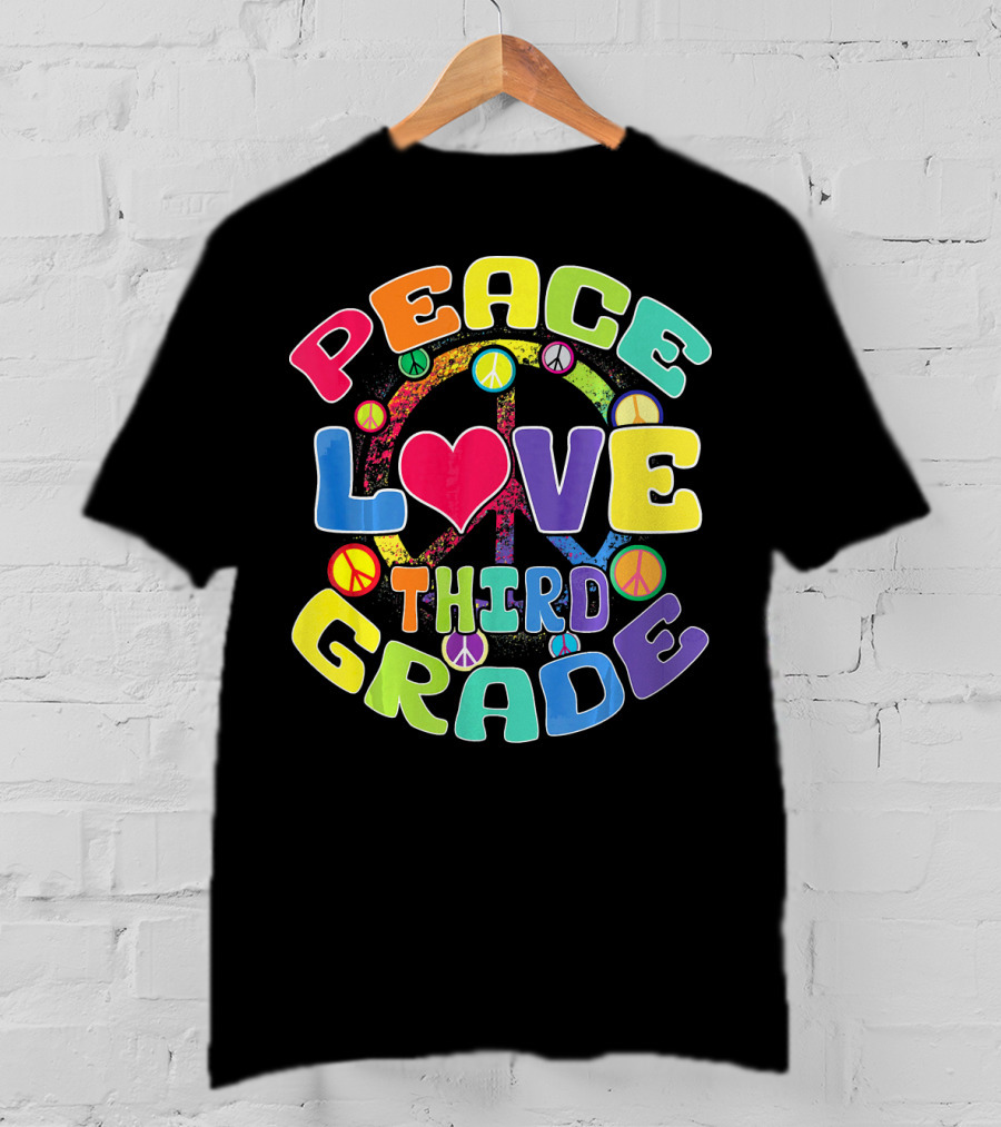 Peace Love Third Grade Back To School College Icons T-Shirt