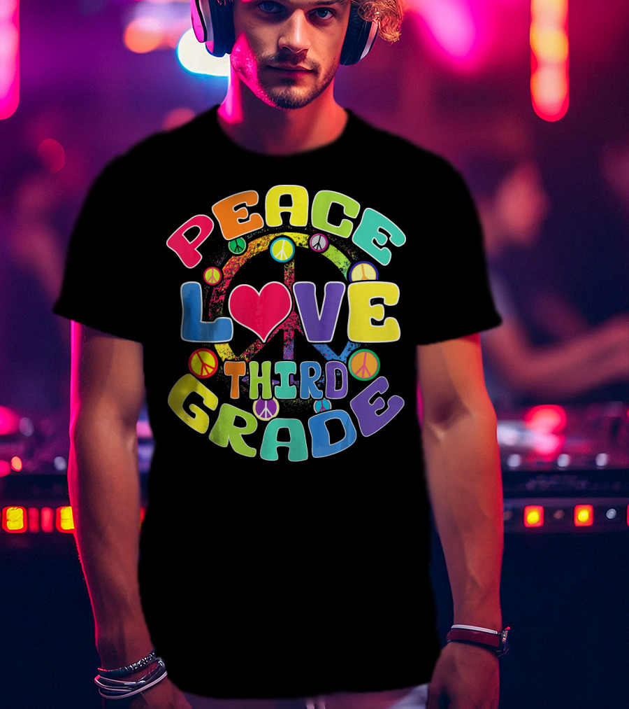 Peace Love Third Grade Back To School College Icons T-Shirt