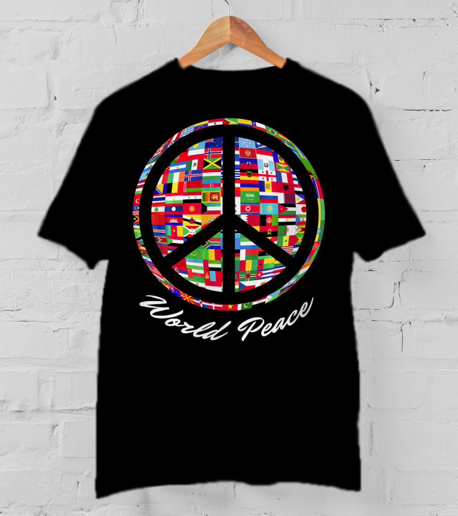 World Peace Sign Flags Of Nations Globe T-Shirt