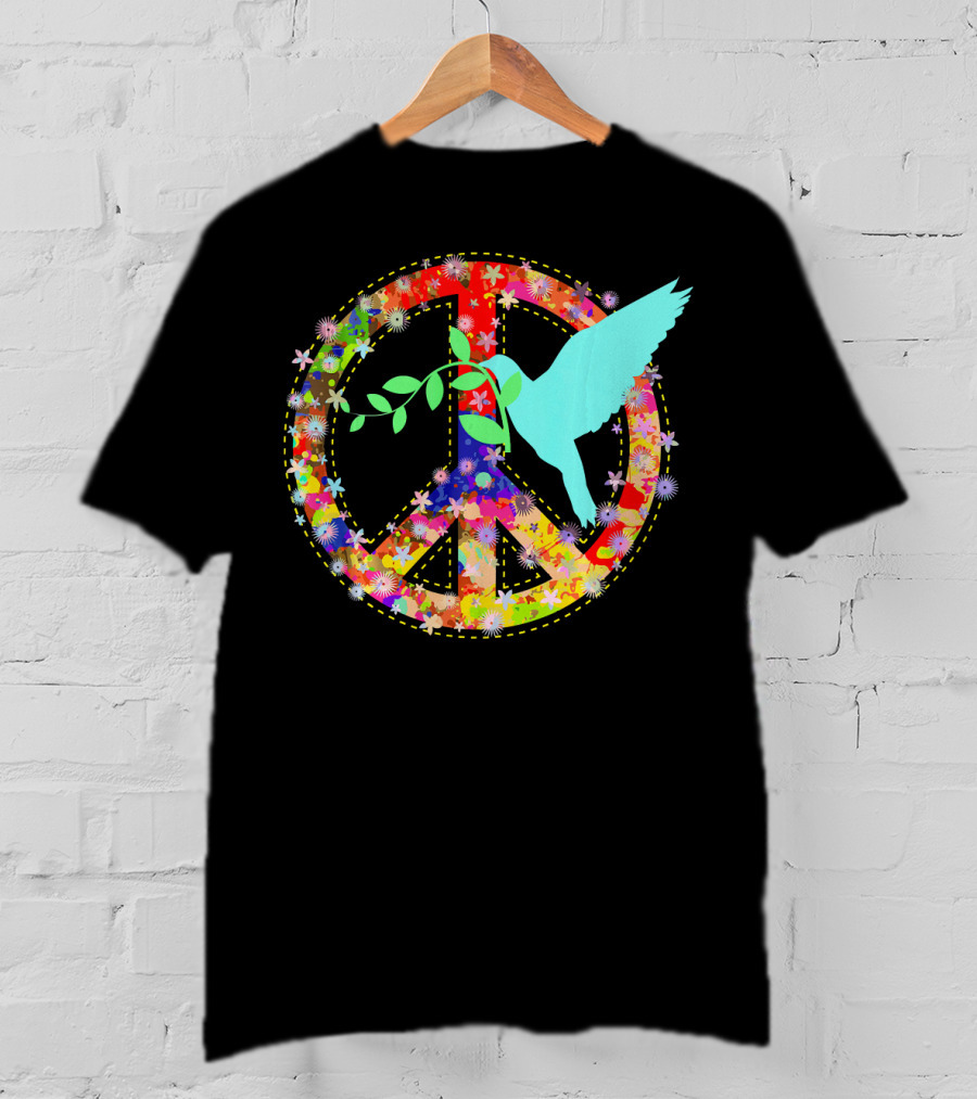 Hippie Peace Dove With Floral Peace Sign 60s 70s T-Shirt