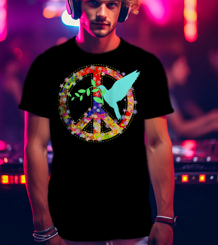 Hippie Peace Dove With Floral Peace Sign 60s 70s T-Shirt