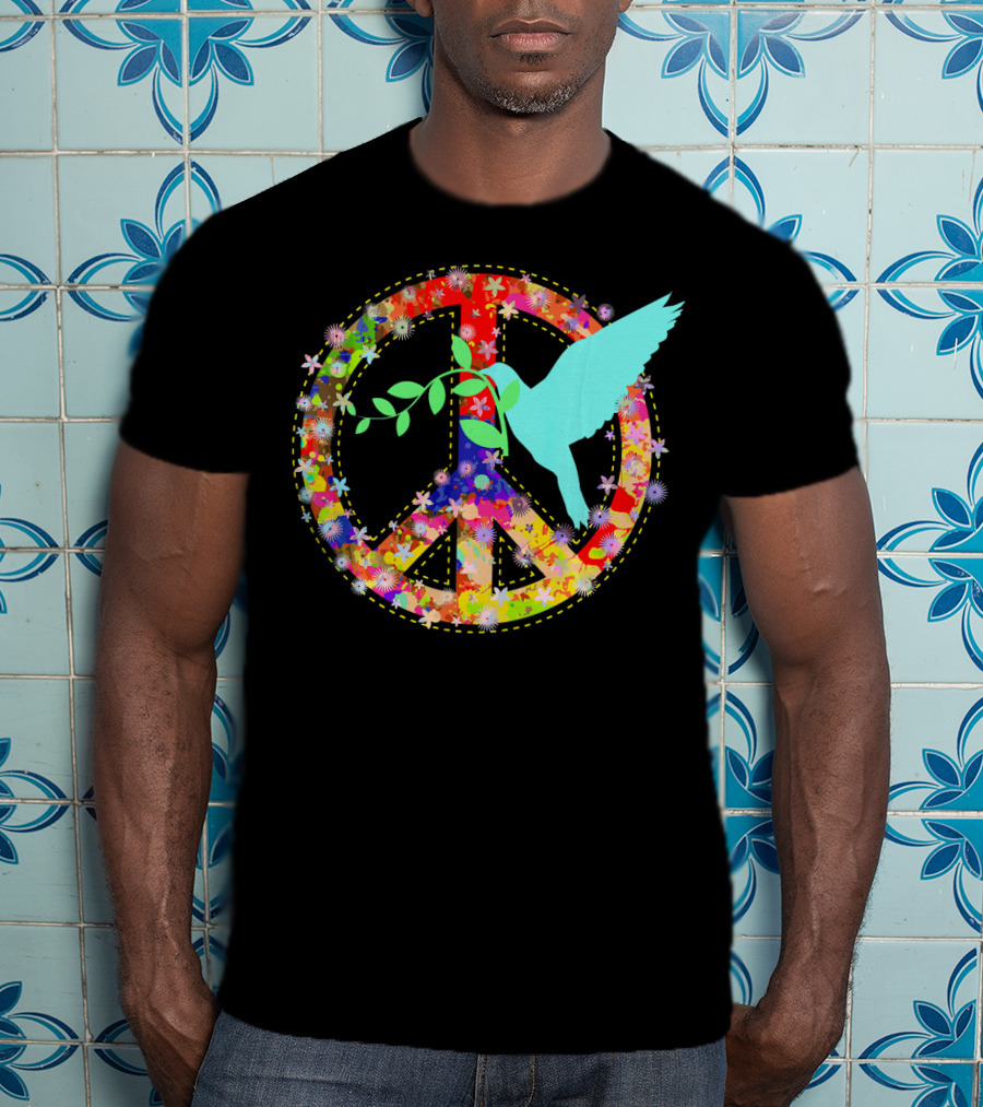 Hippie Peace Dove With Floral Peace Sign 60s 70s T-Shirt