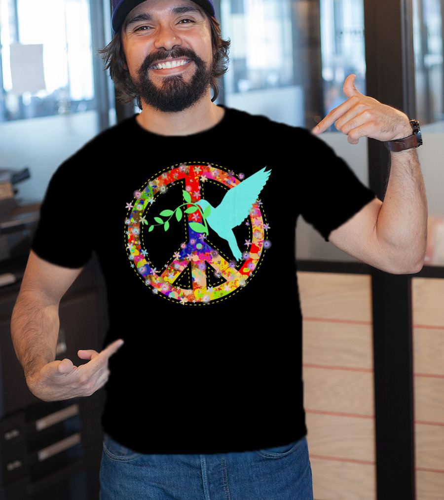 Hippie Peace Dove With Floral Peace Sign 60s 70s T-Shirt