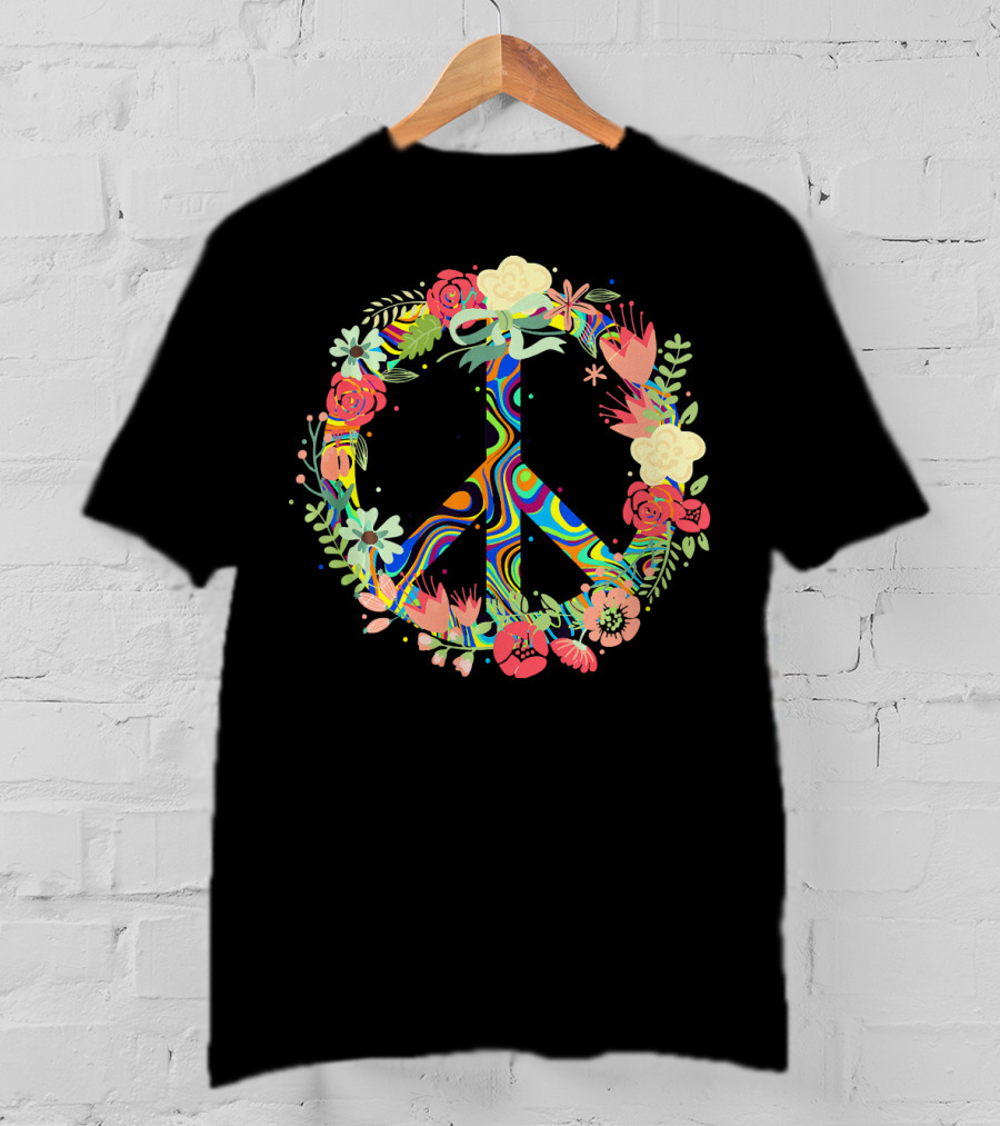 Peace Love Flowers Psychedelic Symbol 60s 70s T-Shirt
