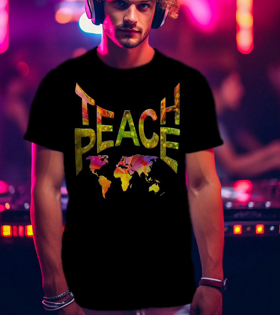 Teach Peace Nadine May World Map Colorful Letters T-Shirt
