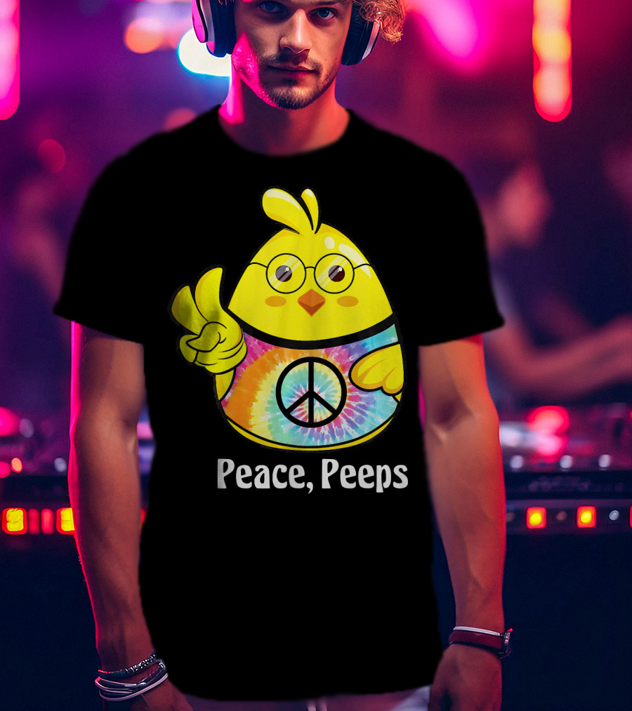 Peace Peeps Easter Tie Dye Chick With Glasses And Peace Sign T-Shirt
