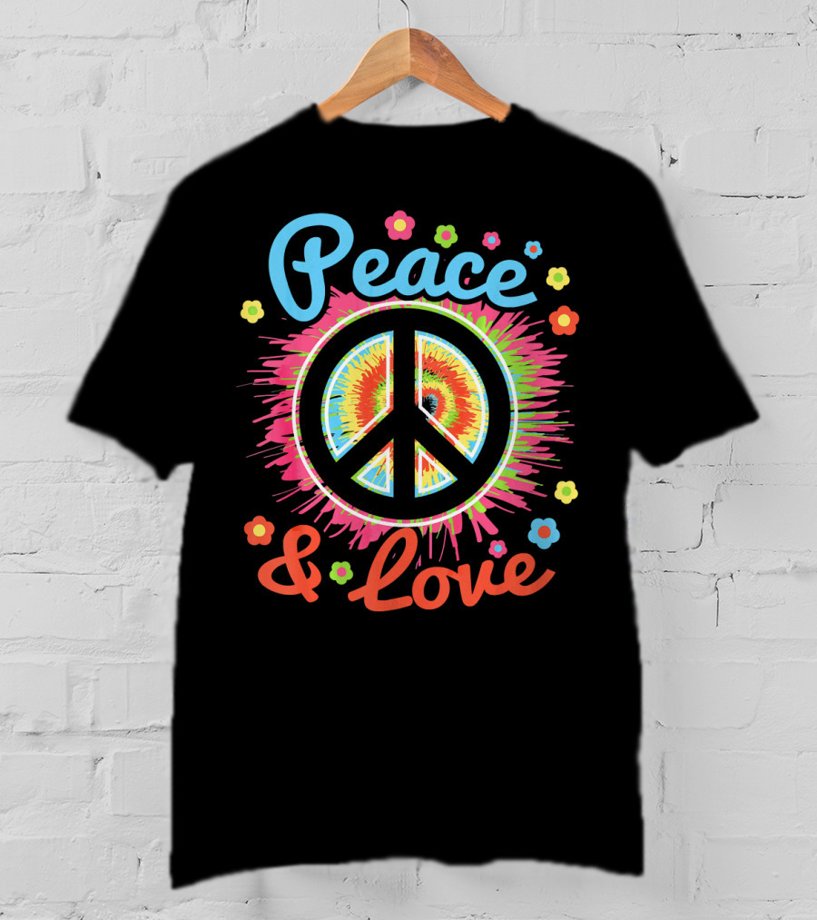 Peace And Love Tie-Dye Peace Sign With Colorful Flowers T-Shirt