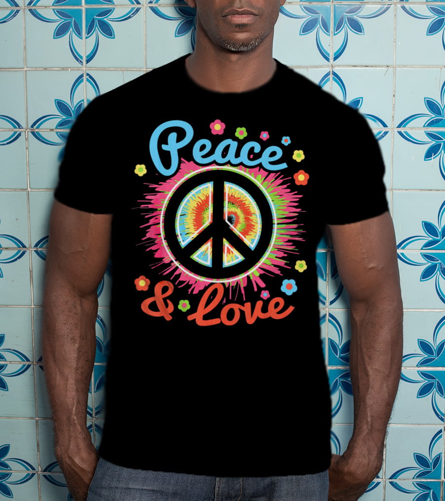 Peace And Love Tie-Dye Peace Sign With Colorful Flowers T-Shirt