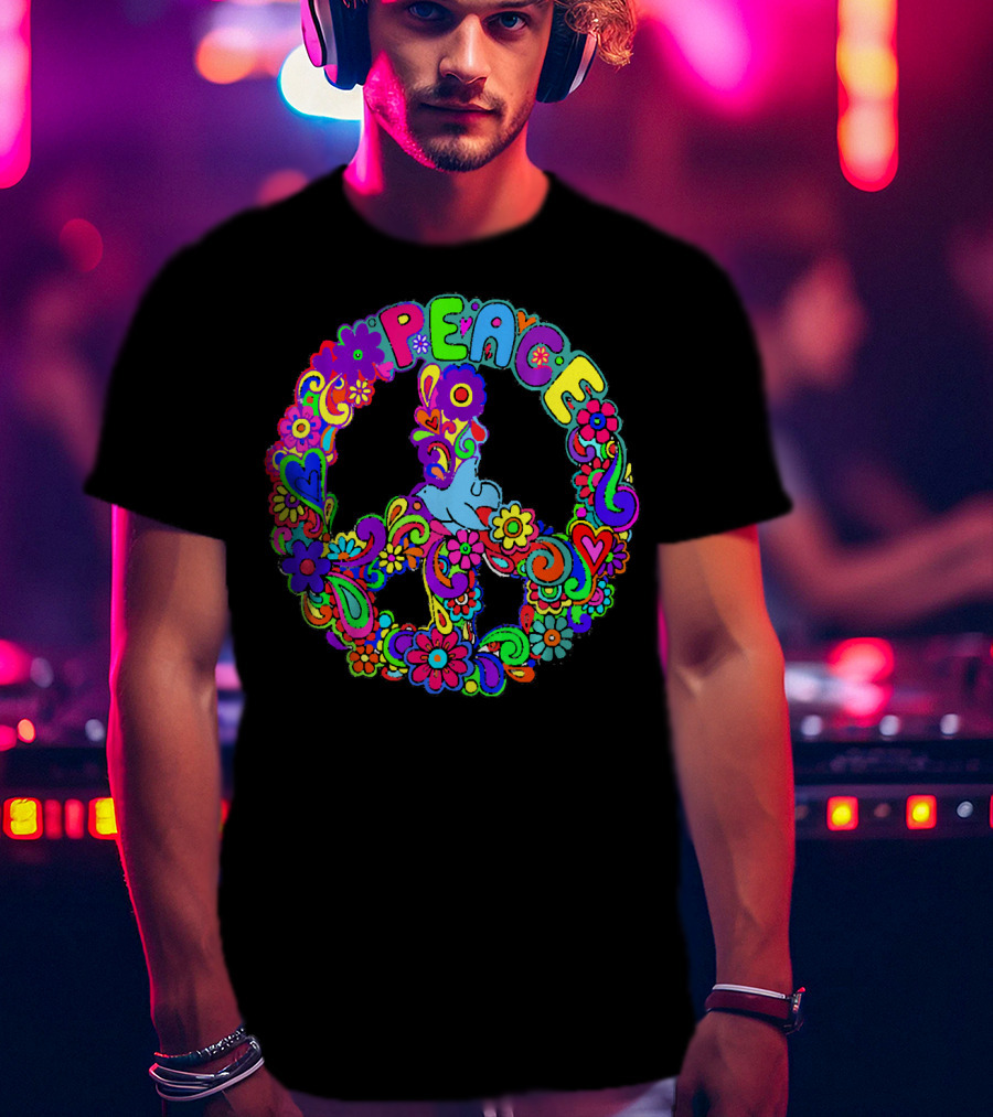 Diva Duds Colorful Floral Peace Sign T-Shirt